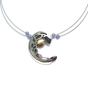 Half-moon Brushed Aluminum and Purple Catsite Necklace